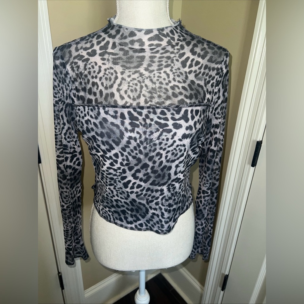Mimosa Women Black Gray Leopard Pullover Polyester Spandex Size Large Sheer